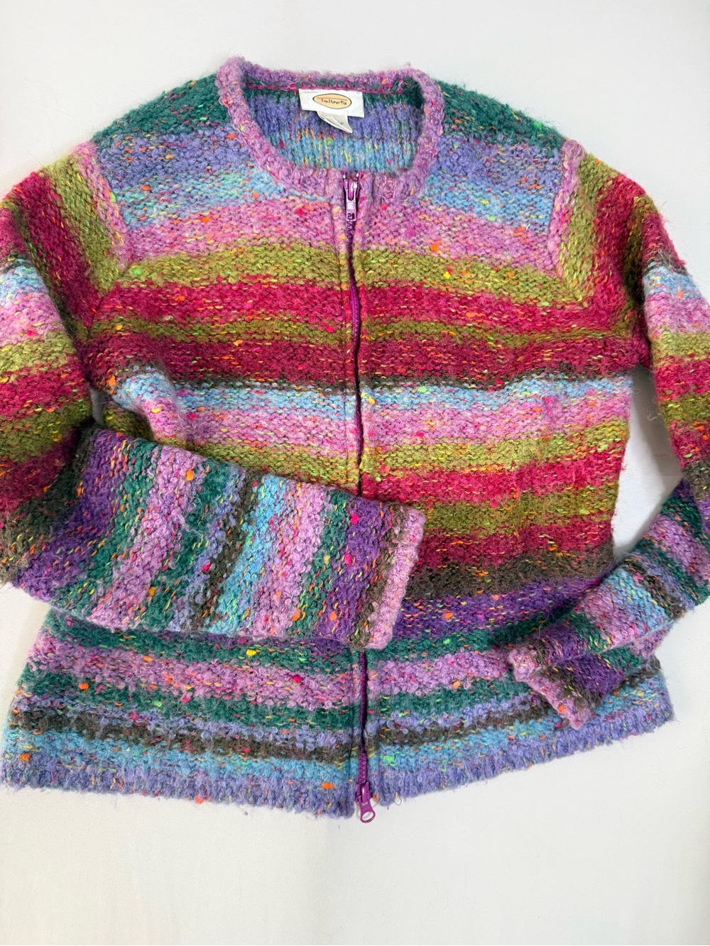Talbots Multicolor Bouclรฉ Zip-Front Cardigan - Lavender, Pink & Green S